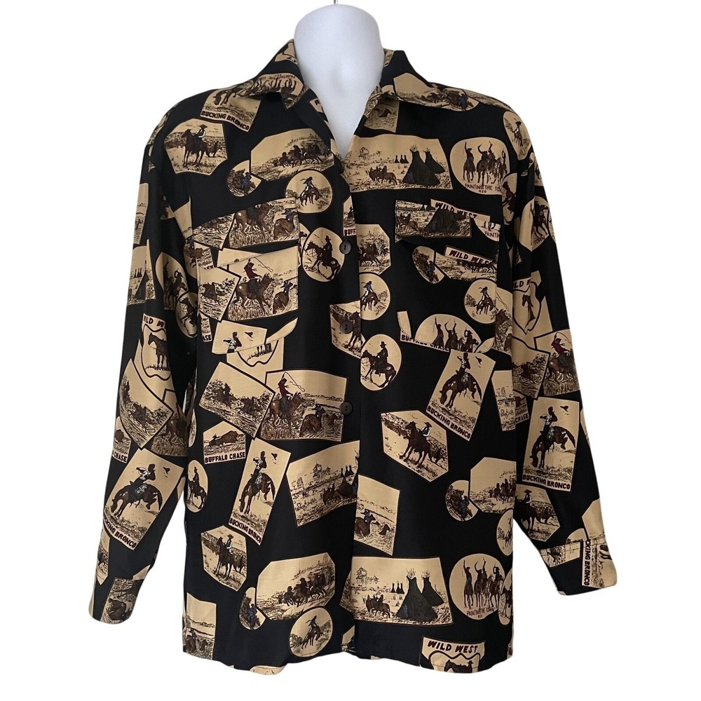 Vintage Kenneth Gordon 100% Silk Western Novelty Blouse - Picture 12 of 12